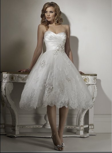 Stunning Appliqued Sweetheart Strapless Knee Length Wedding Dress Wm0005 