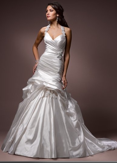Asymmetrically Wraped A-line Wedding Dress with Detachable Strap WM0021