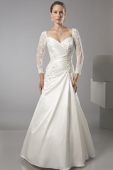 Stunning Pleated Long Sleeve A-line Wedding Dress AS0015