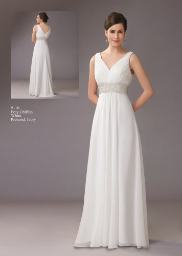 Beaded Sleeveless V-neck Chiffon Wedding Dress AM0019