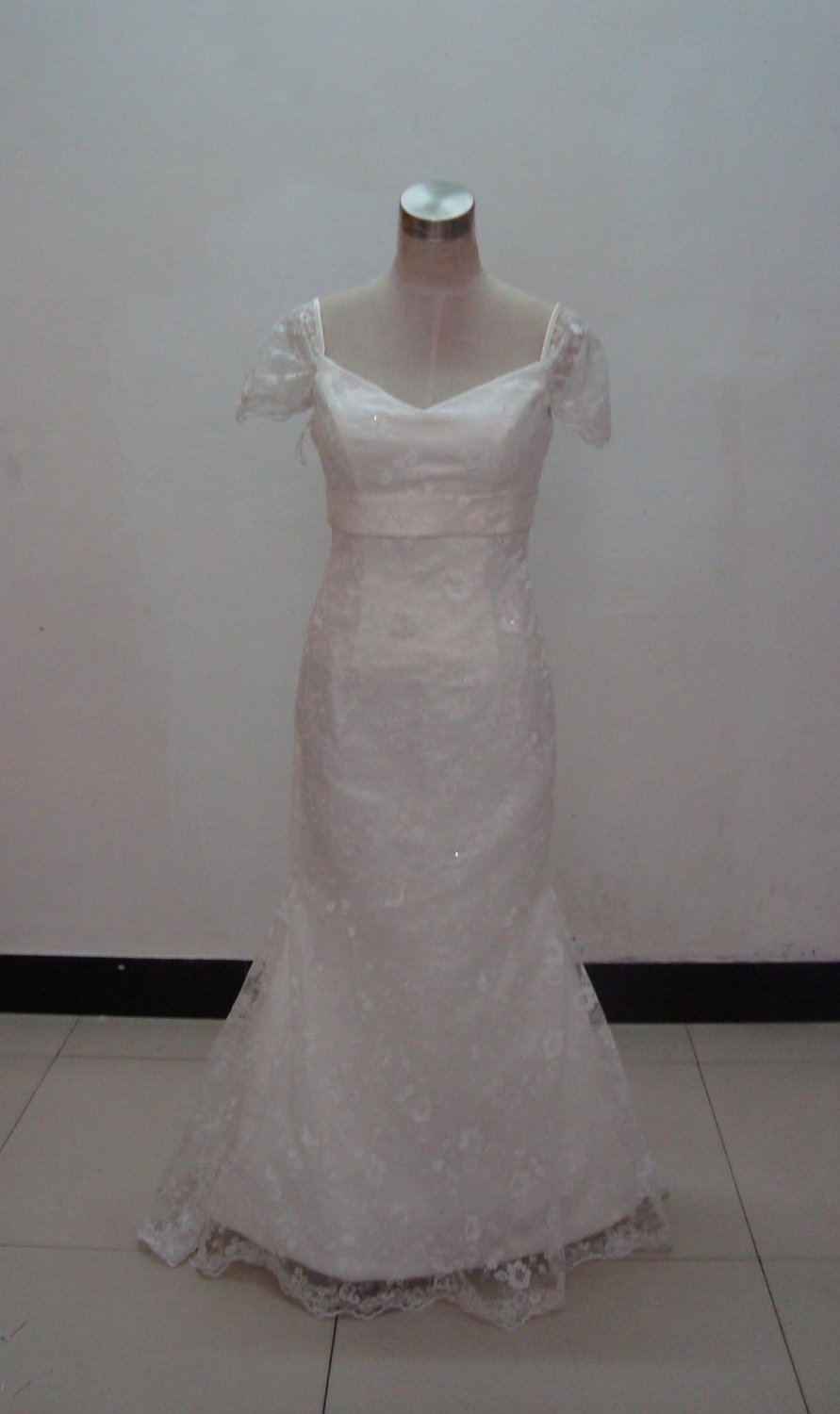 Gorgeous Cap Sleeves Sheer Neck Long Wedding Dress with Detachable Train UQ2485 main image 1