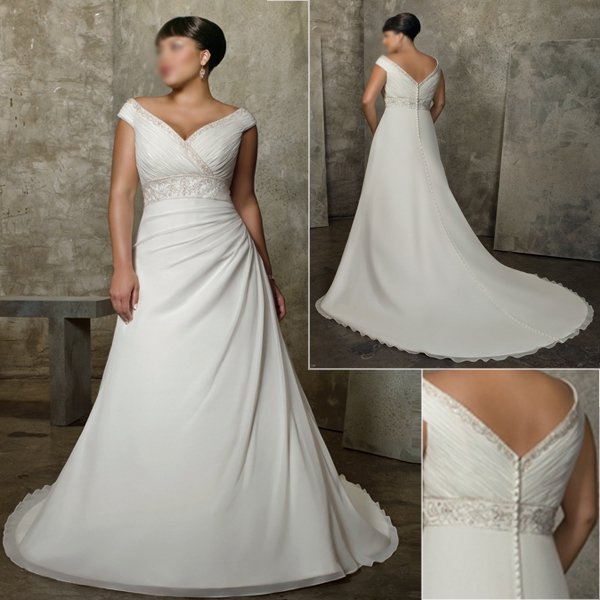 Wedding Dresses/ Wedding Gowns -- Cap-sleeve Plus Size Bridal Gown PS0002