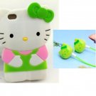 Hello kitty 3D Green Ipod Touch 4 4th Generation Soft Silicone Case Cover / Free Headphones