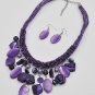 Silvertone and Purple Bead and Shell Necklace & Earring Set