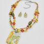 Silvertone Gemstone and Large Swirl Pendant Necklace and Earring Set