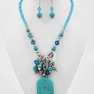 Silvertone and Turquoise Necklace with Large Pendant and Matching Earrings Set