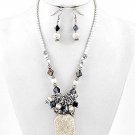 Silvertone and White Acrylics and LArge Gemstone Necklace and Earrings Set