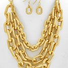 Goldtone Triple Strand Chainlink Style Necklace and Matching Goldtone Earings Set