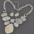 Silvertone and White Freshwater Shell Bib Necklace and Earring Set