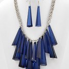 Silvertone and Blue Diamond Acrylic Multi-Stone Necklace and Earring Set