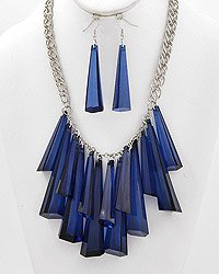 Silvertone and Blue Diamond Acrylic Multi-Stone Necklace and Earring Set