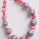 Gray Pink and Silver Clay and Shell Necklace