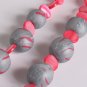 Gray Pink and Silver Clay and Shell Necklace