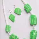 Green and White Necklace and Earring Set