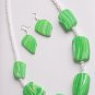 Green and White Necklace and Earring Set