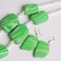 Green and White Necklace and Earring Set