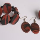 Copper and Black Stretch Bracelet Earrings and Ring Set