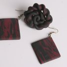Black and Maroon Earring and Ring Set