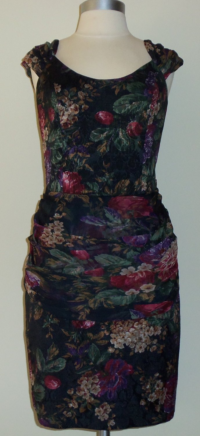 Monsoon Twilight Green Floral Print Dress Size S