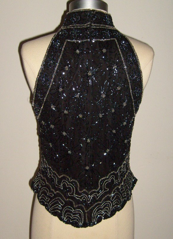Papell Boutique Evening Beaded Silk Halter Top: Size M