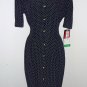 S.L. Fashion Vintage Navy Blue Polka Dots Shirtdress Size 14