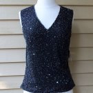 Laurence Lazar Black Silk Beaded Sequined Blouse Size L
