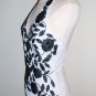 CACHE Black and White Beaded Floral Motif Halter Top Size S