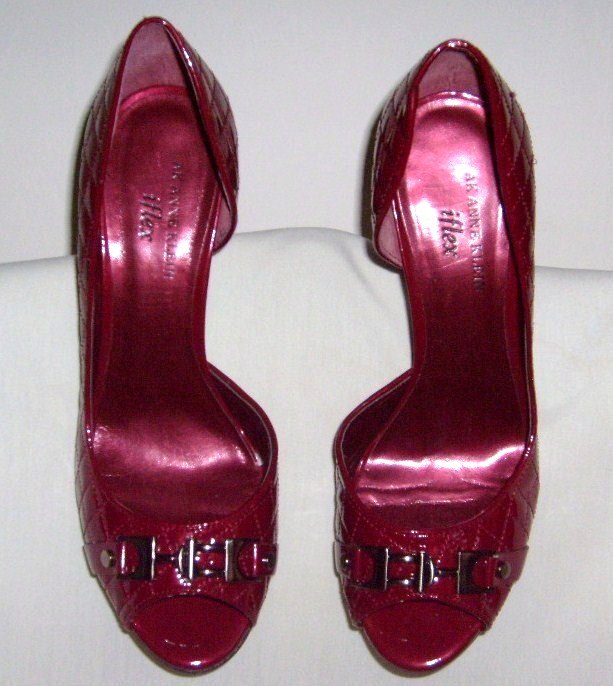 AK Anne Klein iflex Quilted Burgundy Leather Peep-Toes Heels Shoes Size 8.5