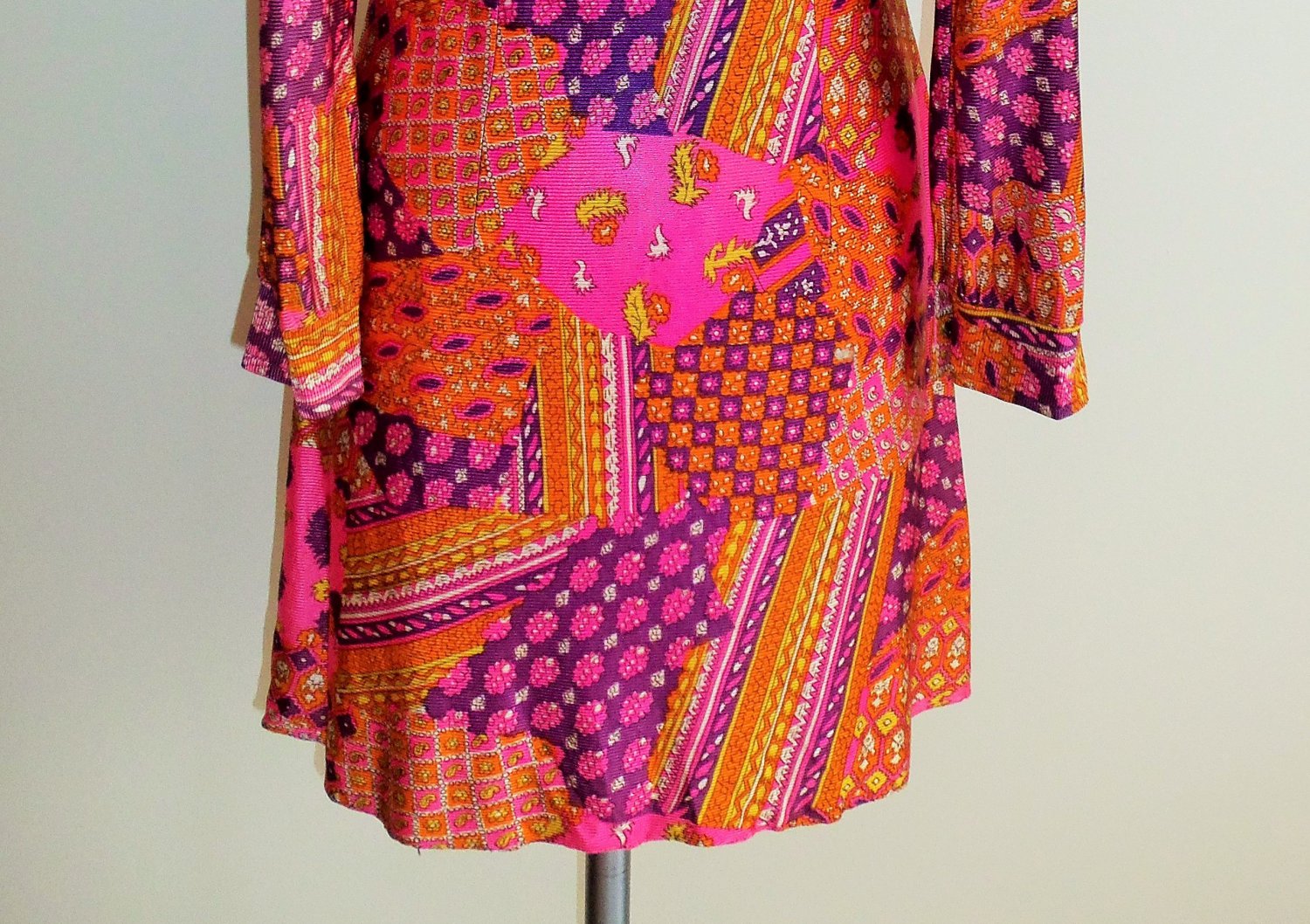 Pink Psychedelic Paisley Floral Print Shirt Dress Size M