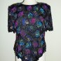 Vintage Laurence Kazar Floral Sequined Beaded Multi Color Blouse: Size XL