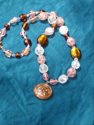 14K rolled Gold and crackel bead necklace