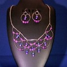 Sterling Silver loops with Pink & Purple Glass Bead Necklace Set