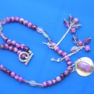 Rhodonite & Fluorite with S.S. bezel set Rhodonite drop pendant, &  Drop Earrings.