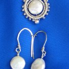 White Coin Pearl, Sterling Silver Fine Wire wrapped, with S.S. Beads, Pendant and Earrings Set