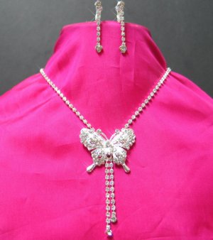 free shipping BUTTERFLY RHINESTONE BRIDAL WEDDING EARRINGS NECKLACE SET NB615