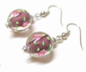 EA35 JEWELRY ROSE GLASS BEADS HOOK EARRINGS