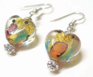 EA38 GORGEOUS FLORAL GLASS BEADS HOOK EARRINGS