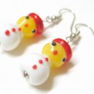 EA39 LOVELY RED HAT SNOWMAN GLASS BEADS HOOK EARRINGS