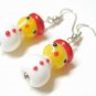 EA39 LOVELY RED HAT SNOWMAN GLASS BEADS HOOK EARRINGS