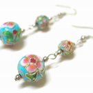 EA41  ELEGANT BLUE CLOISONNE BEADS HOOK EARRINGS