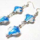 EA44 BLUE CLOISONNE FISH CUTE HOOK EARRINGS