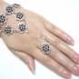 free shipping BA146 ETHNIC JEWELRY BLACK FLORAL BRACELET WITH RING