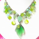 free shipping ~ NB402 GORGEOUS CRYSTAL CLEAR GREEN DANGLE LEAF NECKLACE