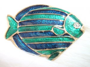 free shipping ~ rhinestone Angelfish Green BROOCH P03