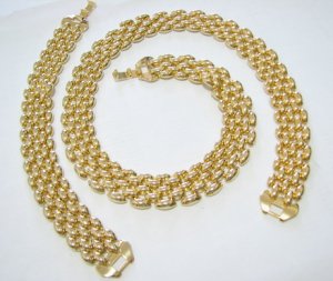 free ship Unique GOLDEN PLATED bracelet necklace SET NB2003