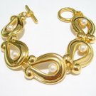 free ship 7.5 in. GOLDEN PLATED PEARL BRACELET B1002