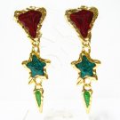 EA635 GORGEOUS ENAMEL GOLDEN CLIP ON EARRINGS 2.6 in.