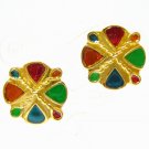EA637 CHARMING ENAMEL GOLDEN CLIP ON EARRINGS 0.7 in.