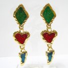 EA643 UNIQUE GOLDEN PLATED CLIP ON EARRINGS 2.7 in.