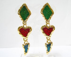 EA643 UNIQUE GOLDEN PLATED CLIP ON EARRINGS 2.7 in.